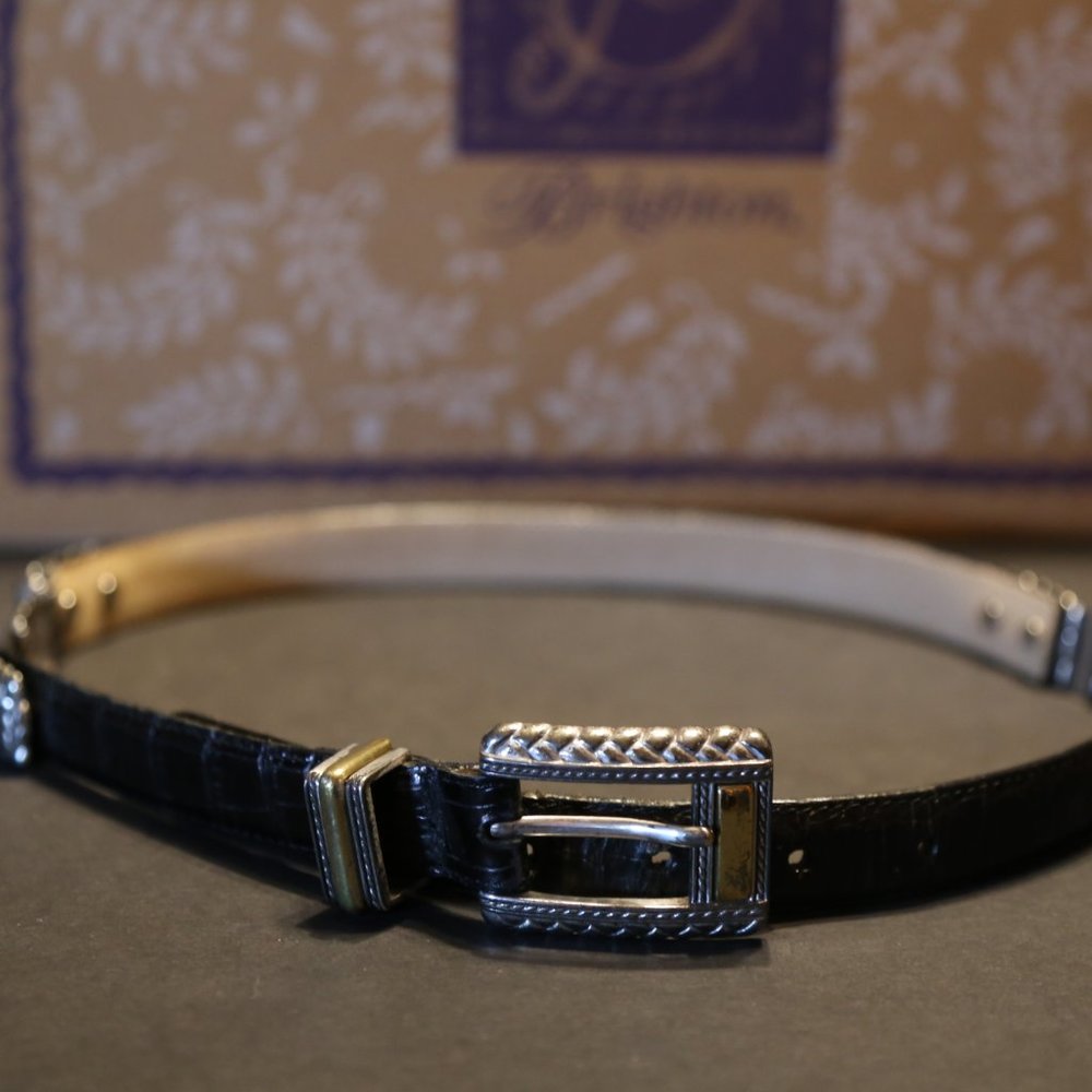 Vintage Brighton Women's Silver & Gold Black Alligator pattern Belt - Size M